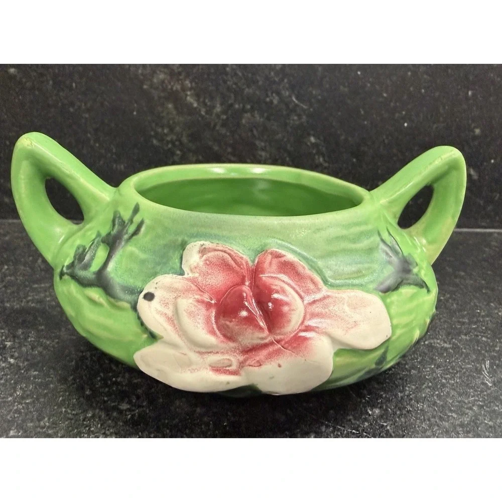 Vintage Roseville Pottery‎ Magnolia Green Mini Console Bowl Planter #04